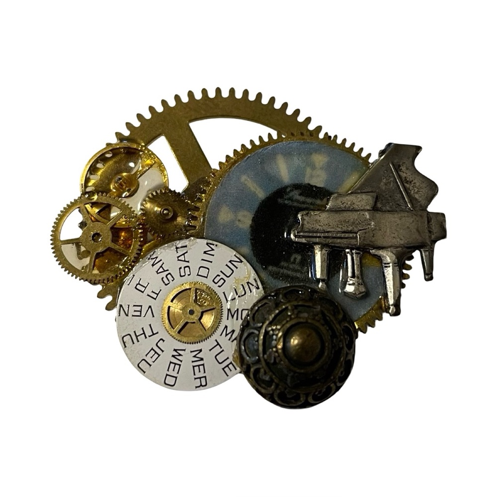 Steampunk Gear and Piano Brooch